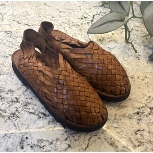 Brand X  Woven Brown Leather Huarache Sandals Size 8 Closed Toe Bohemian Travel